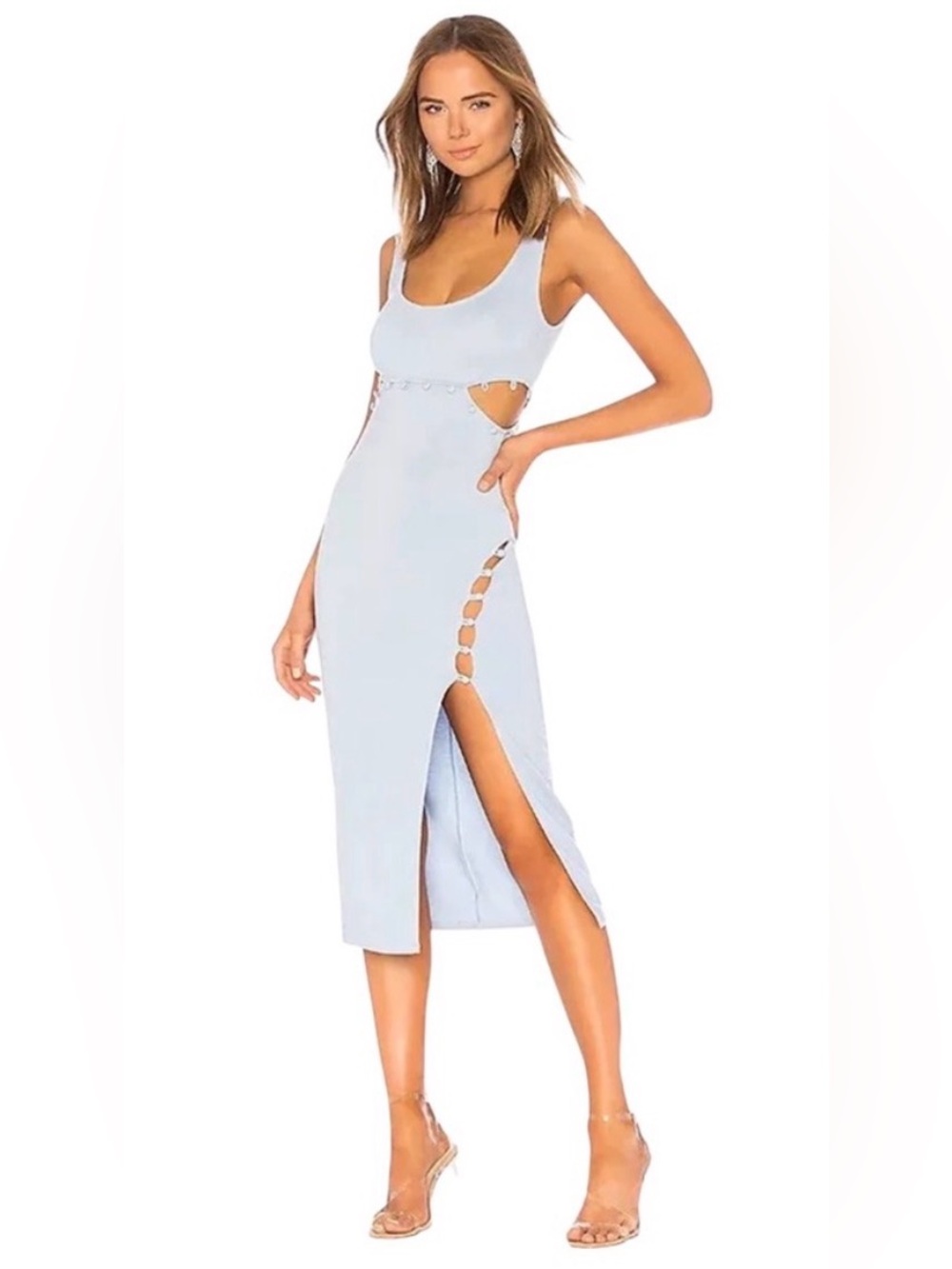 Revolve - Hours brand Samiah Light Blue Sleeveless Maxi Dress with Side Cutouts